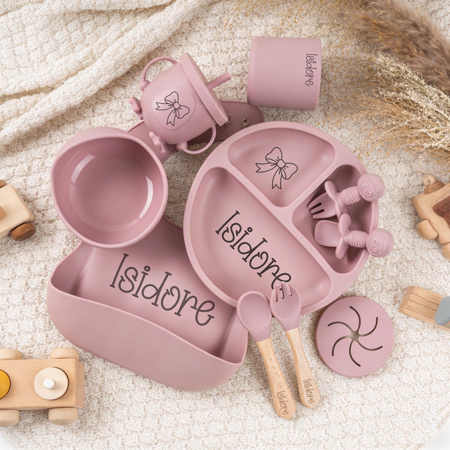 Engraved Silicone Baby Weaning Set, Custom Feeding Set with Name, Personalized Weaning Set
