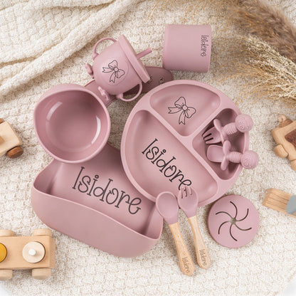 Engraved Silicone Baby Weaning Set, Custom Feeding Set with Name, Personalized Weaning Set
