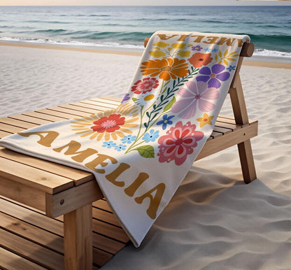 Retro Flower Personalized Beach Towel,Durable Towel for Beach Days