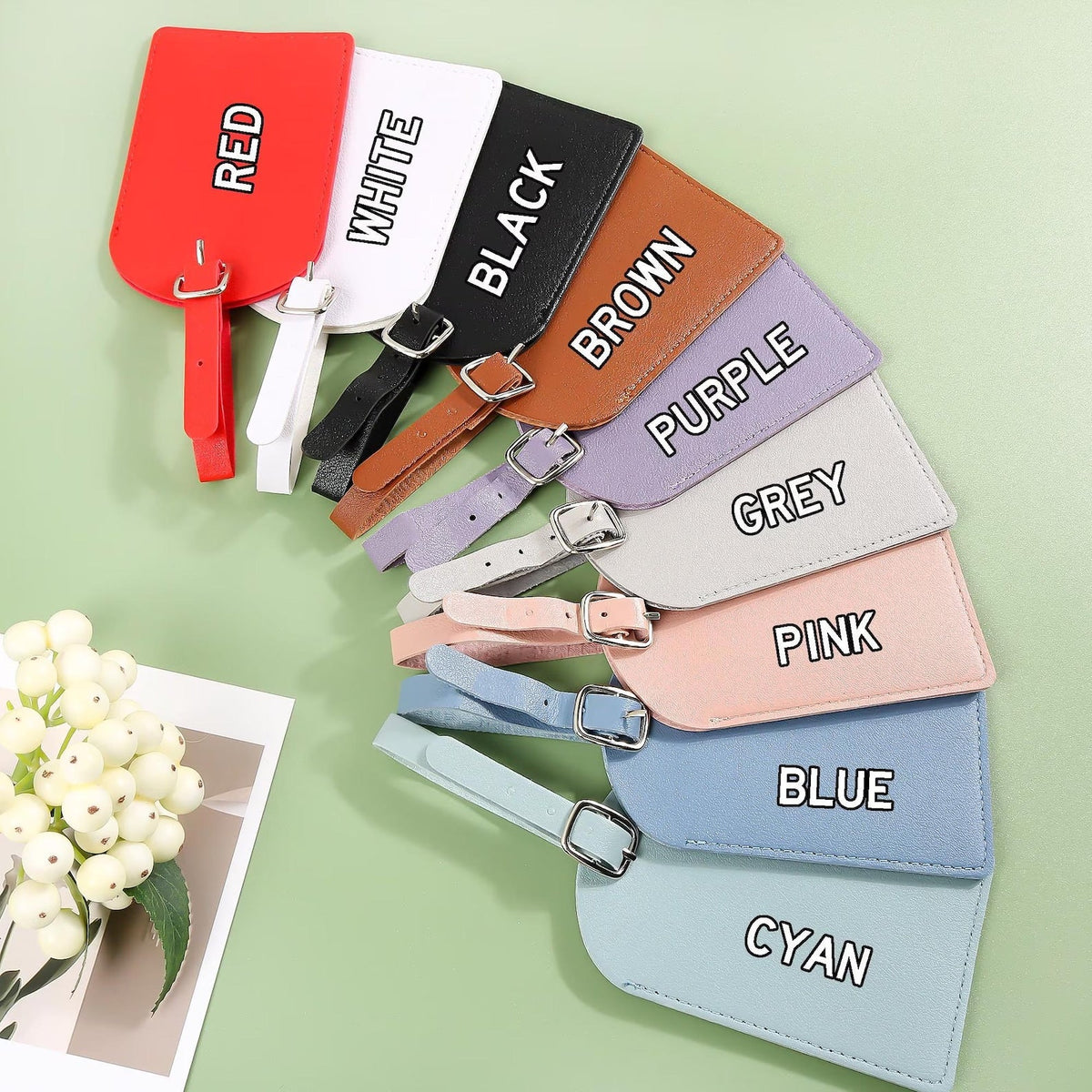 Personalized Vegan Leather Luggage Tag: Birth Flower Pattern
