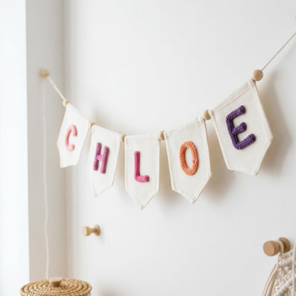 Personalized Yarn Letter Canvas Banner, Handmade Nursery Decor