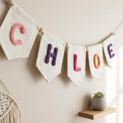 Personalized Yarn Letter Canvas Banner, Handmade Nursery Decor