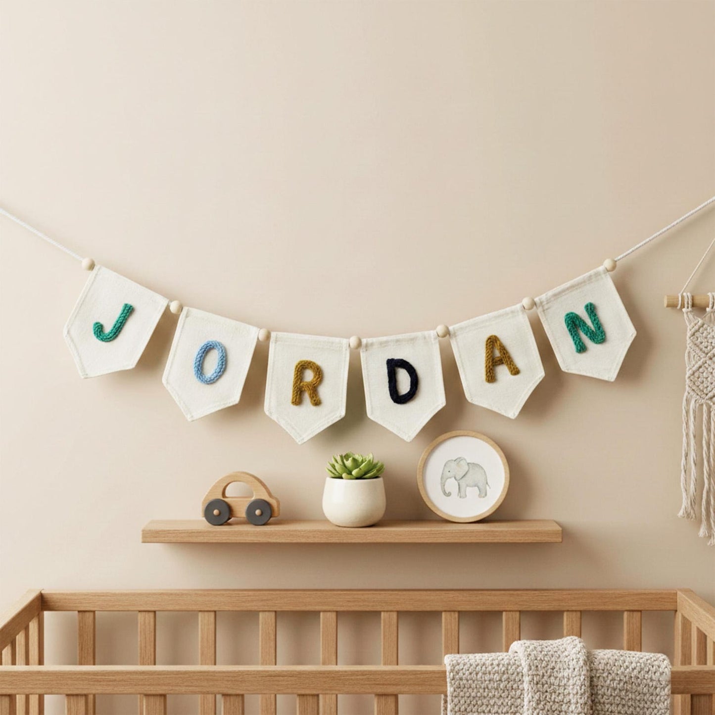 Personalized Yarn Letter Canvas Banner, Handmade Nursery Decor