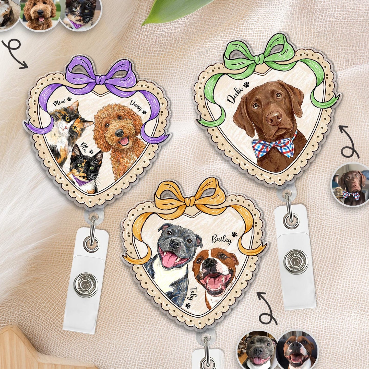 Custom Dog Portrait Badge Reel, Pet Portrait From Photo Gift, Pet Memorial Gift