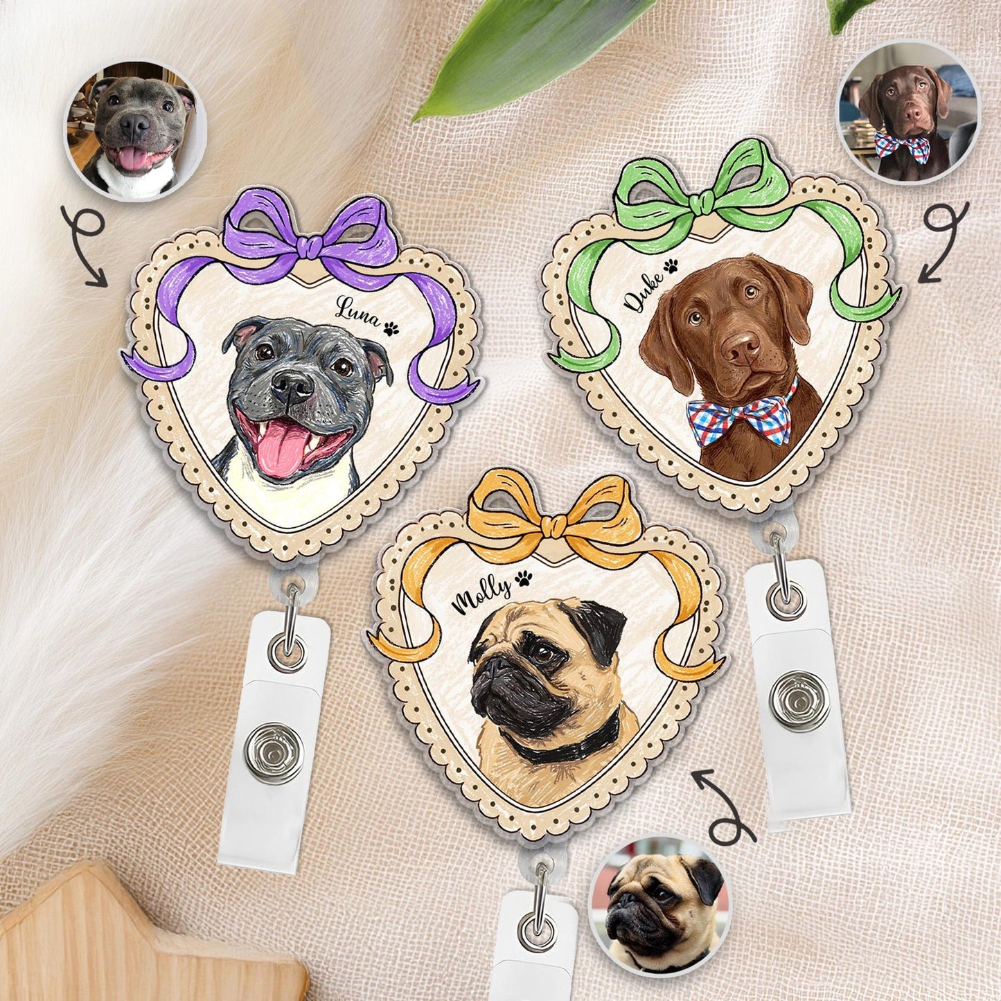 Custom Dog Portrait Badge Reel, Pet Portrait From Photo Gift, Pet Memorial Gift