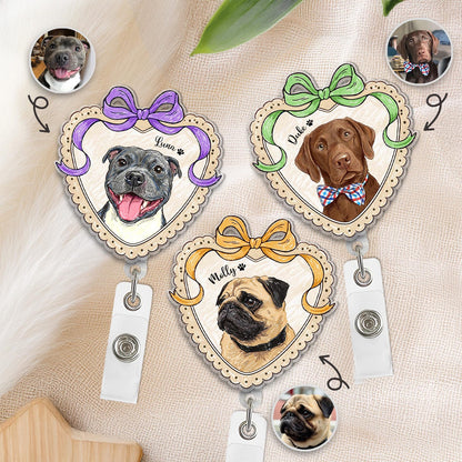 Custom Dog Portrait Badge Reel, Pet Portrait From Photo Gift, Pet Memorial Gift