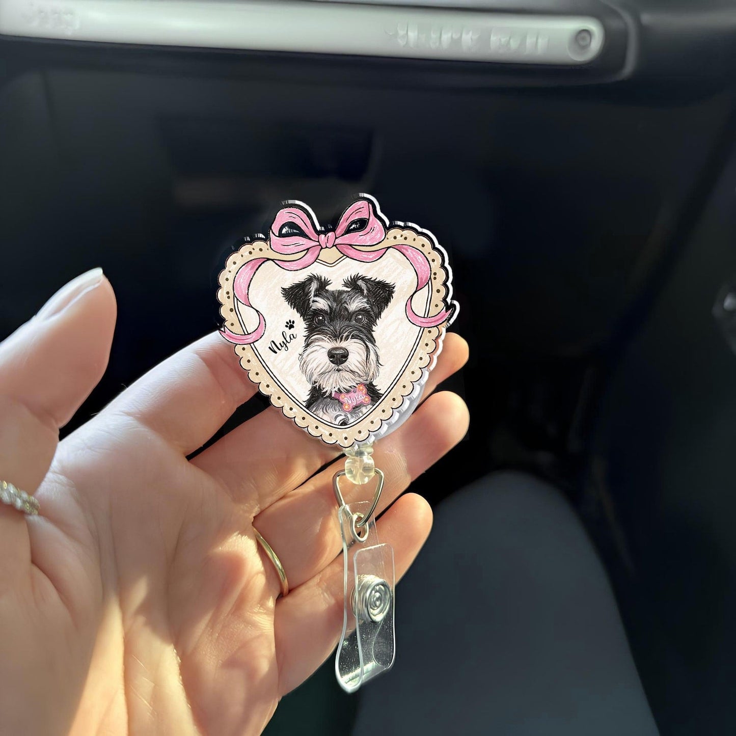 Custom Dog Portrait Badge Reel, Pet Portrait From Photo Gift, Pet Memorial Gift