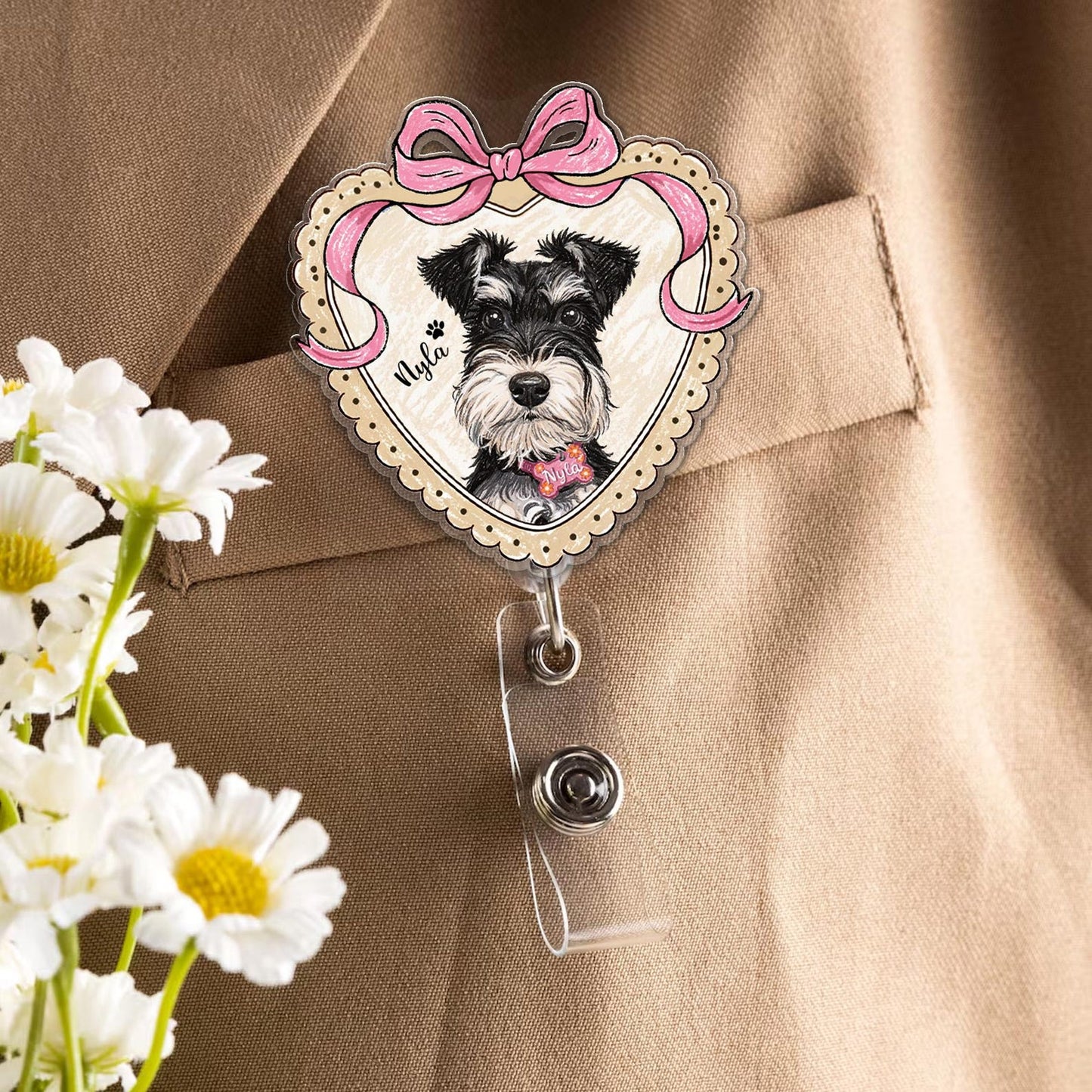 Custom Dog Portrait Badge Reel, Pet Portrait From Photo Gift, Pet Memorial Gift