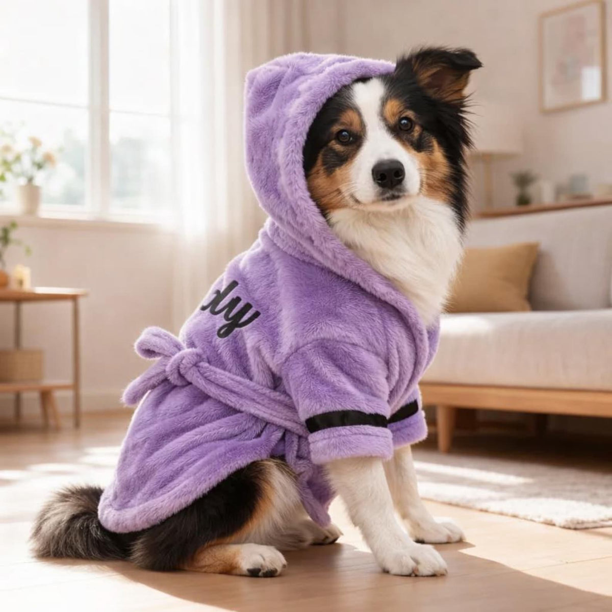 Personalized Dog Bathrobe, Custom Name Embroidered Pet Robe, Cozy Fleece Dog Towel