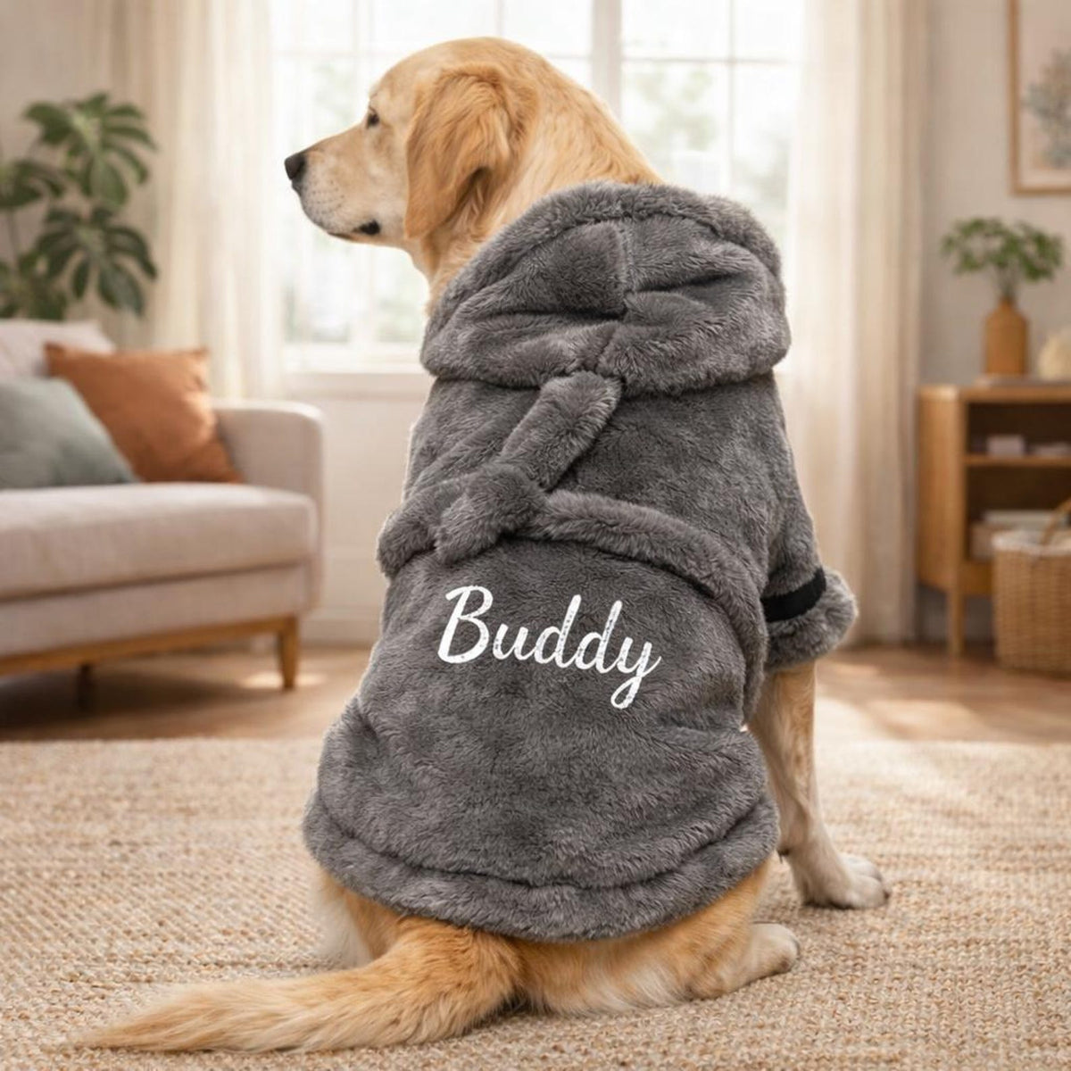 Personalized Dog Bathrobe, Custom Name Embroidered Pet Robe, Cozy Fleece Dog Towel