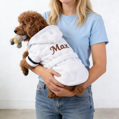 Personalized Dog Bathrobe, Custom Name Embroidered Pet Robe, Cozy Fleece Dog Towel