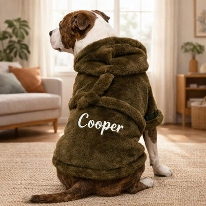 Personalized Dog Bathrobe, Custom Name Embroidered Pet Robe, Cozy Fleece Dog Towel