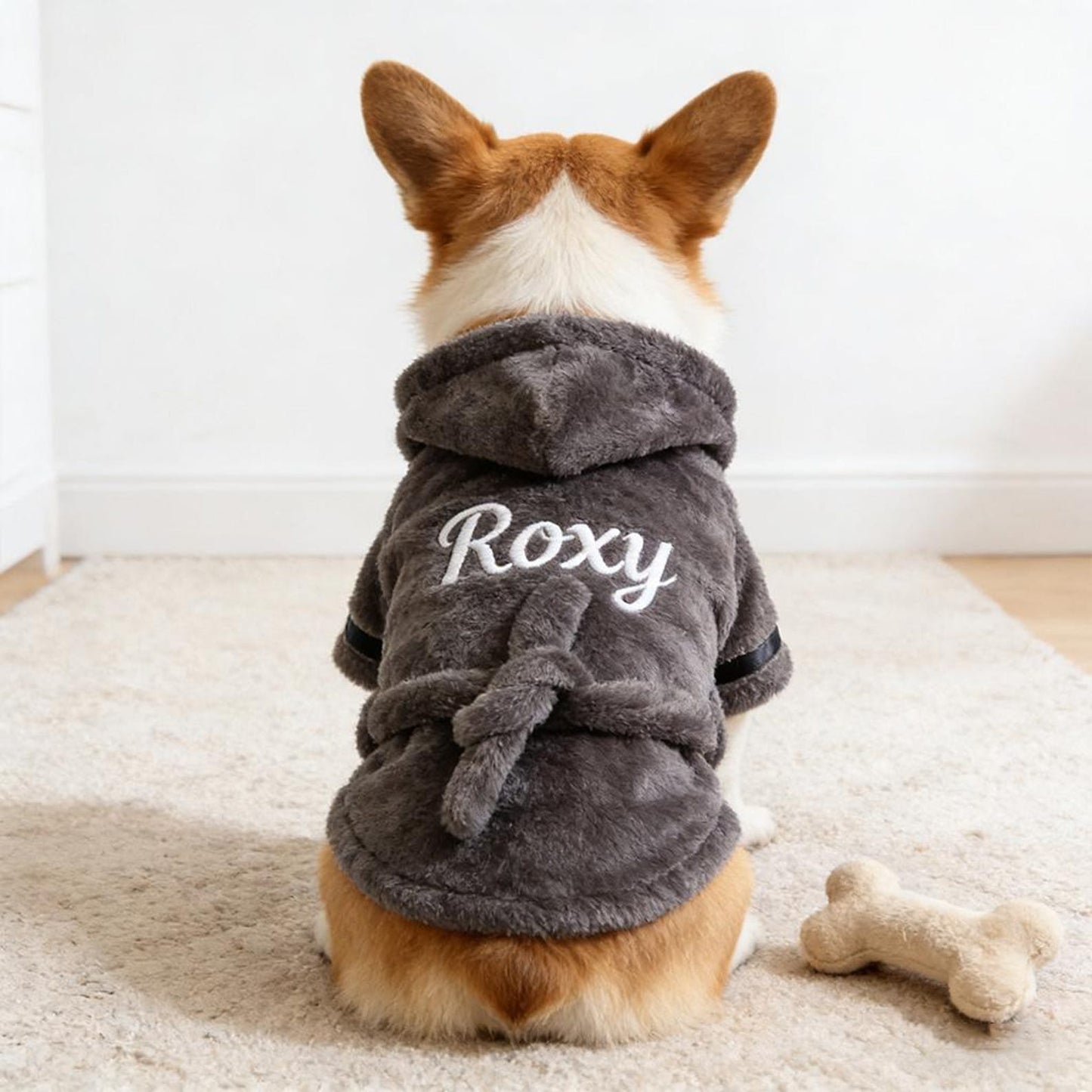 Personalized Dog Bathrobe, Custom Name Embroidered Pet Robe, Cozy Fleece Dog Towel