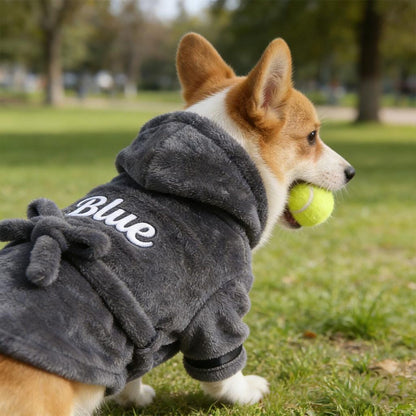 Personalized Dog Bathrobe, Custom Name Embroidered Pet Robe, Cozy Fleece Dog Towel