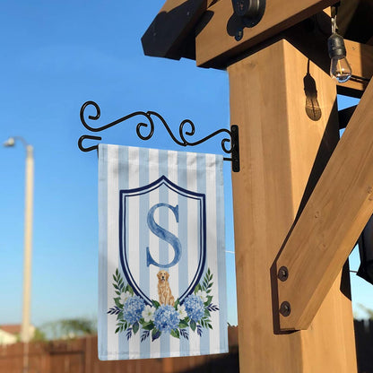 Custom Pet Portrait Garden Flag: Monogram Initial, Hydrangea Shield