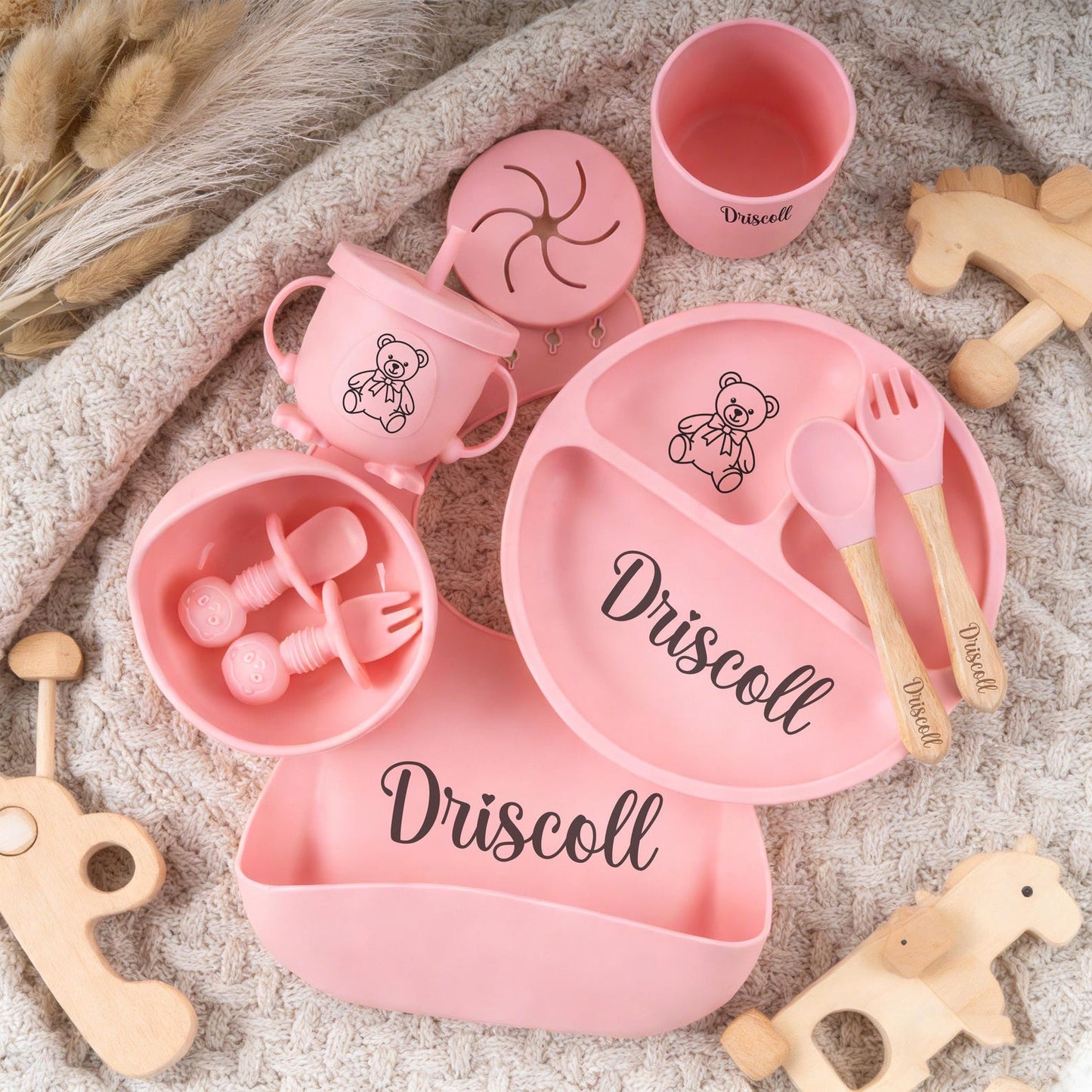 Engraved Silicone Baby Weaning Set, Custom Feeding Set with Name, Personalized Weaning Set