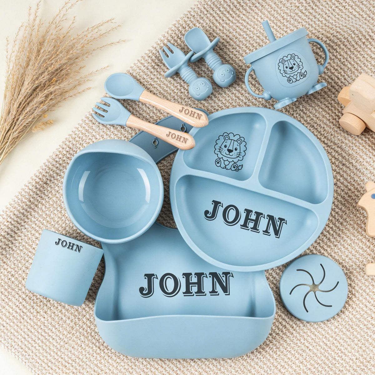 Engraved Silicone Baby Weaning Set, Custom Feeding Set with Name, Personalized Weaning Set