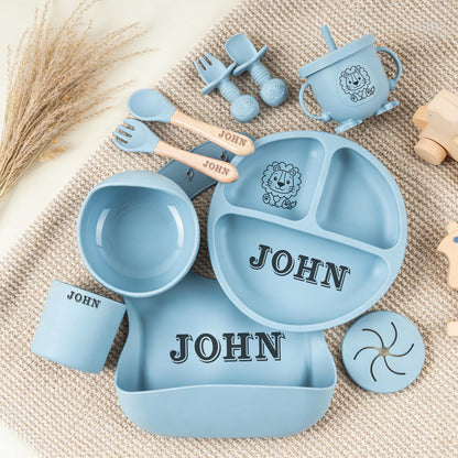 Engraved Silicone Baby Weaning Set, Custom Feeding Set with Name, Personalized Weaning Set