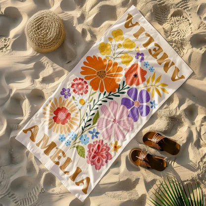 Retro Flower Personalized Beach Towel,Durable Towel for Beach Days