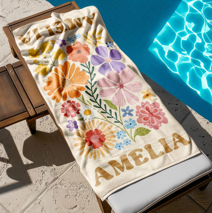 Retro Flower Personalized Beach Towel,Durable Towel for Beach Days