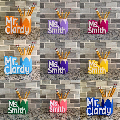 Teacher Desk Name Plate; Custom Pencil/Pen Cup and Name Stand; Personalized Gift