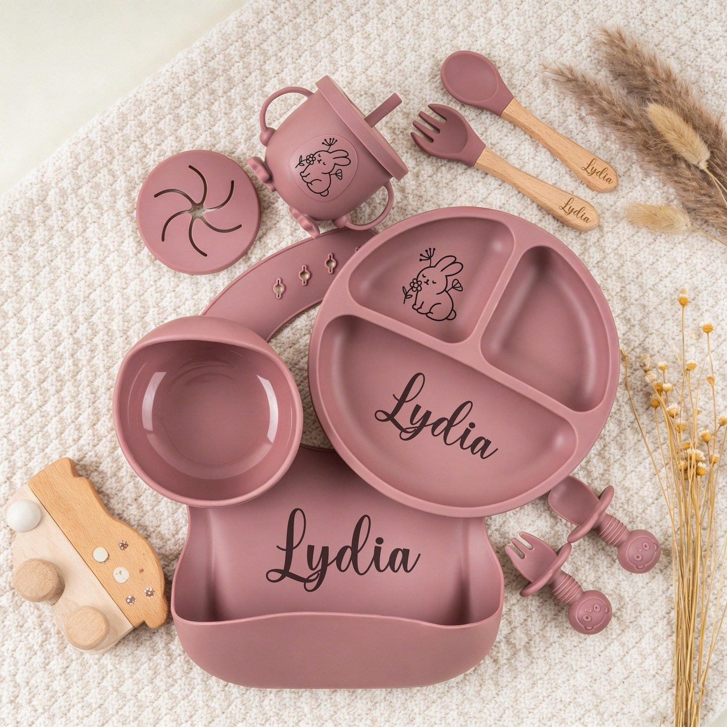 Engraved Silicone Baby Weaning Set, Custom Feeding Set with Name, Personalized Weaning Set