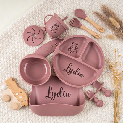 Engraved Silicone Baby Weaning Set, Custom Feeding Set with Name, Personalized Weaning Set