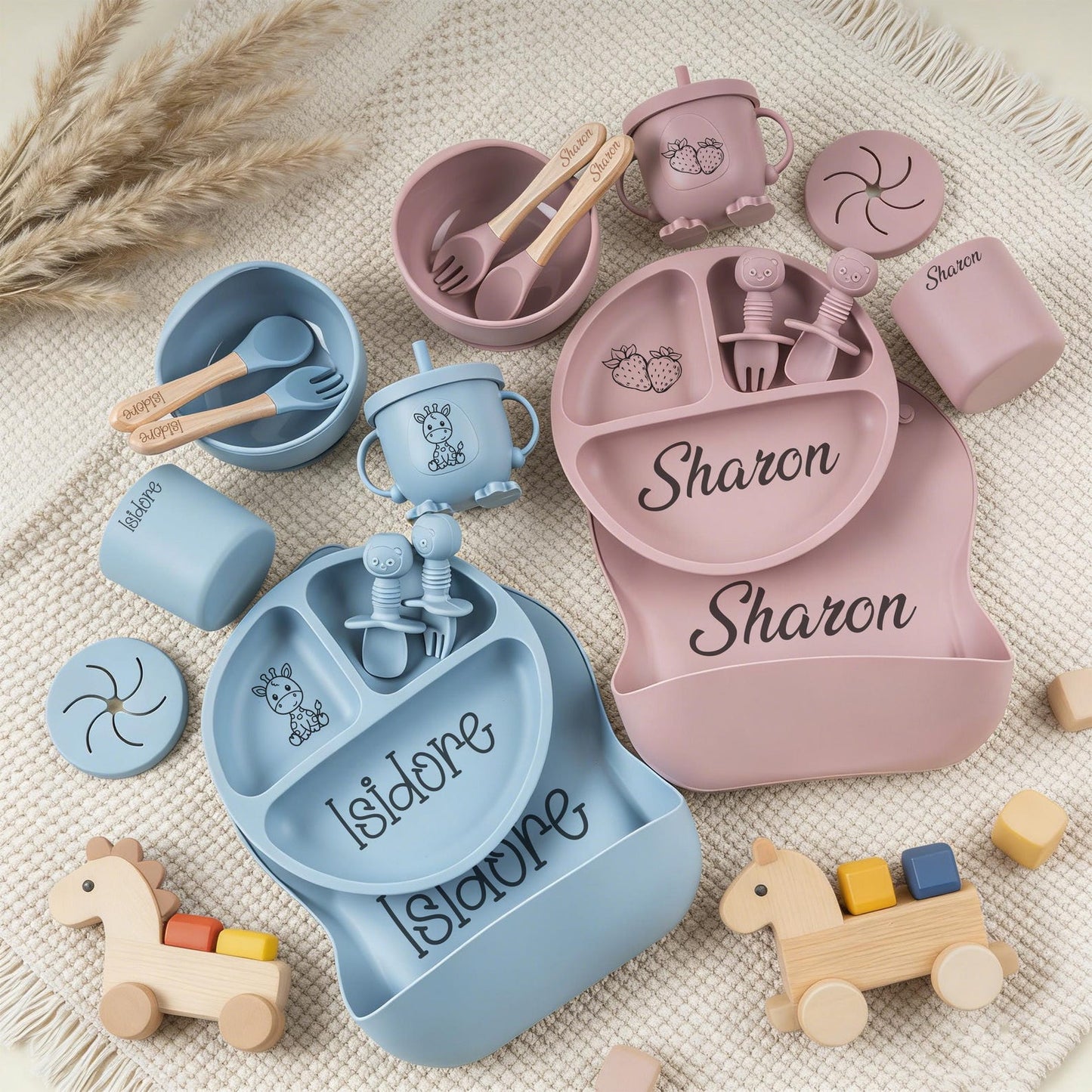 Engraved Silicone Baby Weaning Set, Custom Feeding Set with Name, Personalized Weaning Set
