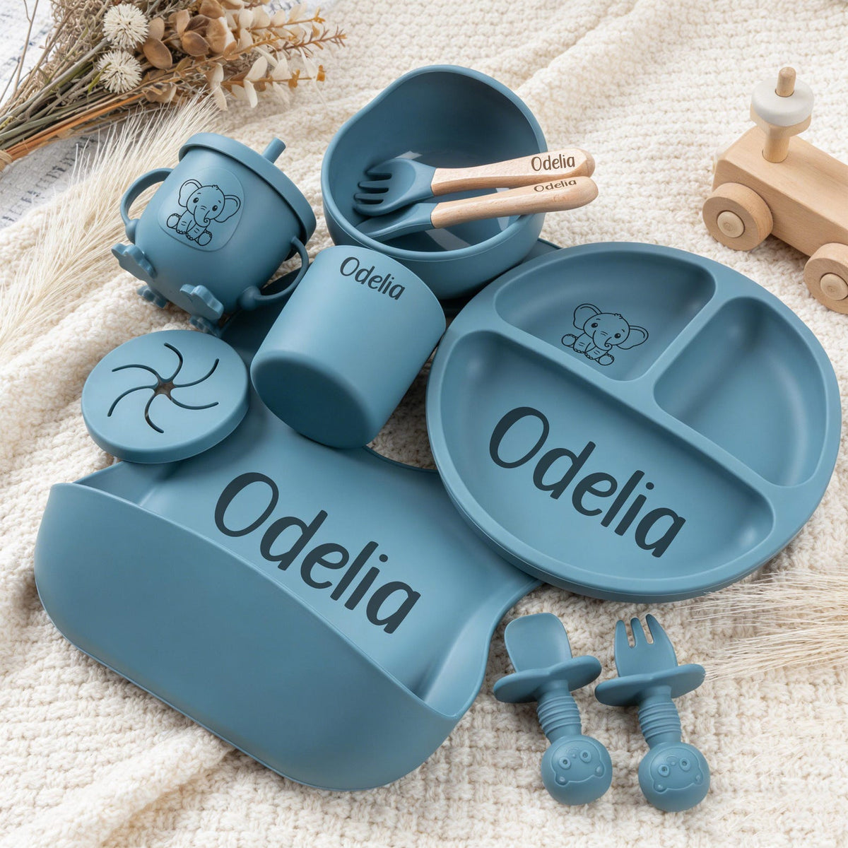 Engraved Silicone Baby Weaning Set, Custom Feeding Set with Name, Personalized Weaning Set