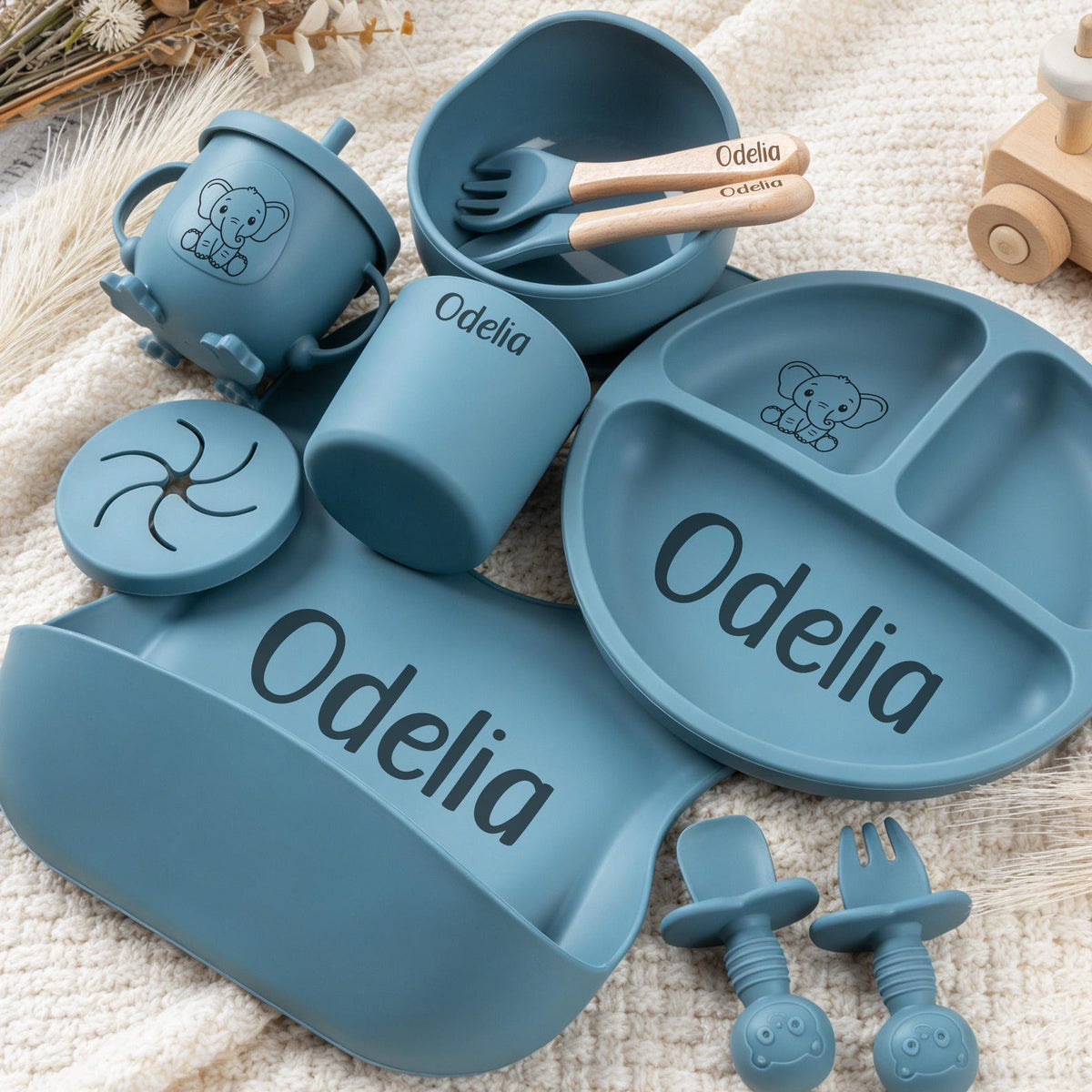 Engraved Silicone Baby Weaning Set, Custom Feeding Set with Name, Personalized Weaning Set