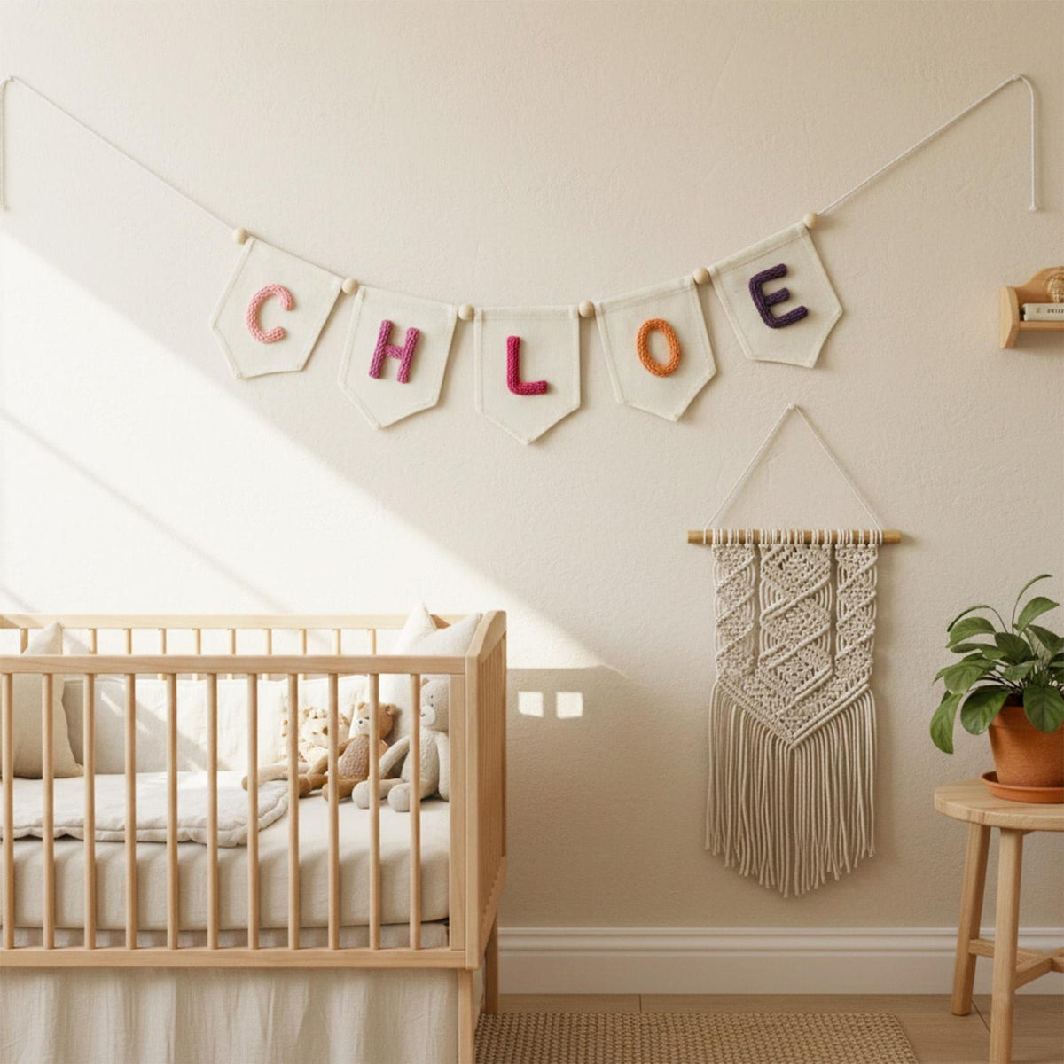 Personalized Yarn Letter Canvas Banner, Handmade Nursery Decor
