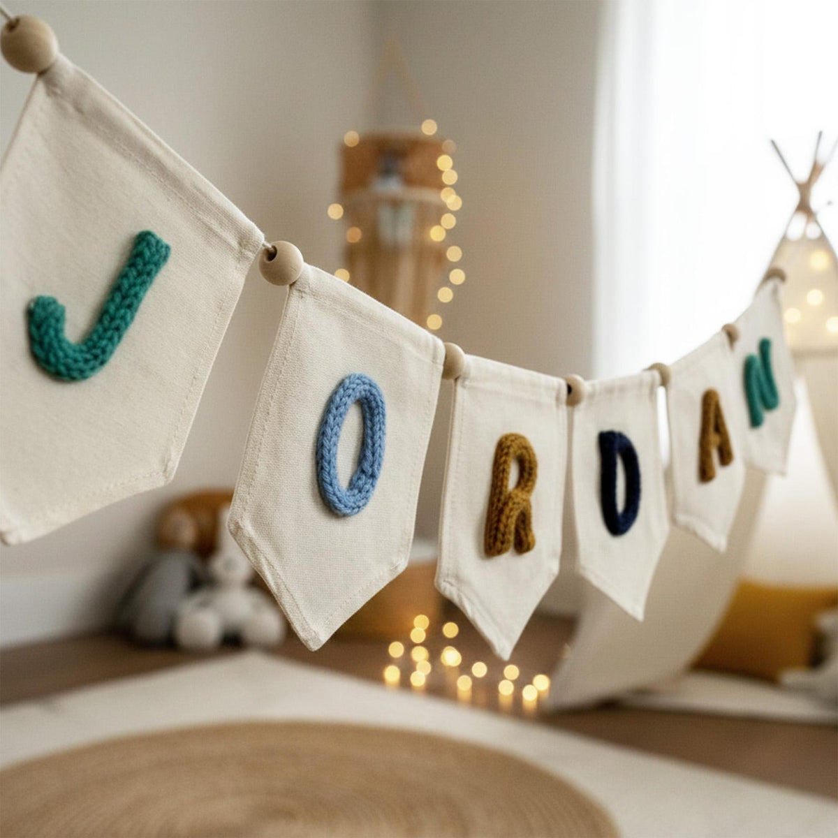 Personalized Yarn Letter Canvas Banner, Handmade Nursery Decor