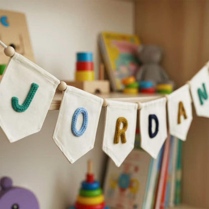 Personalized Yarn Letter Canvas Banner, Handmade Nursery Decor
