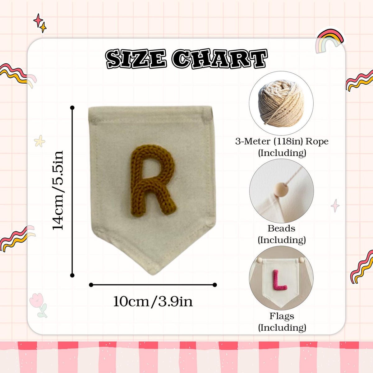 Personalized Yarn Letter Canvas Banner, Handmade Nursery Decor