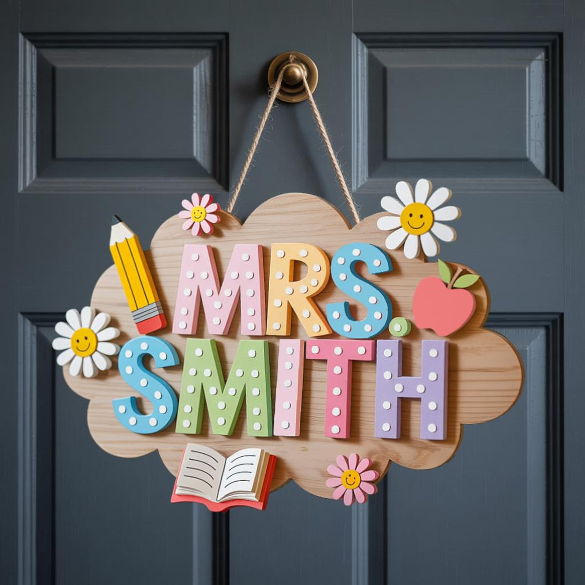 Personalized Teacher 3D Wooden Door Sign, Teacher Door Hanger, Cute Teacher Door Sign