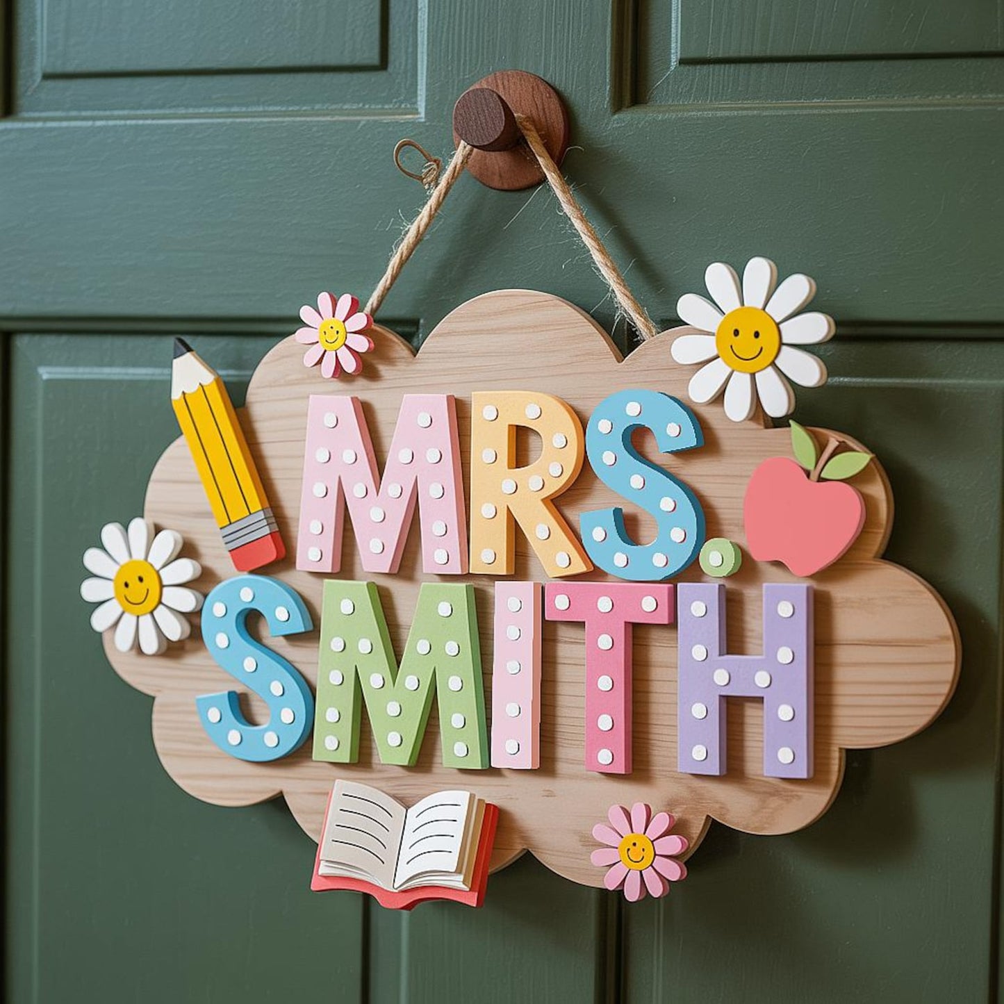 Personalized Teacher 3D Wooden Door Sign, Teacher Door Hanger, Cute Teacher Door Sign