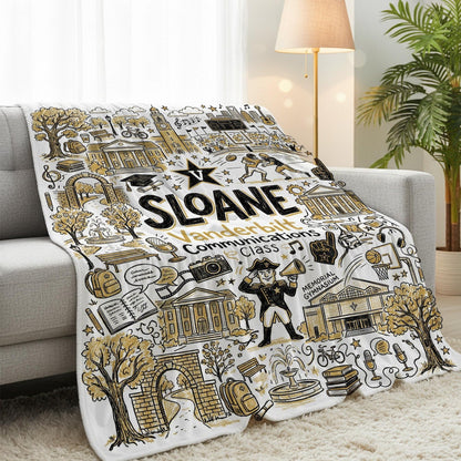 Custom University Campus Map Blanket, Personalized School Memory Name Throw