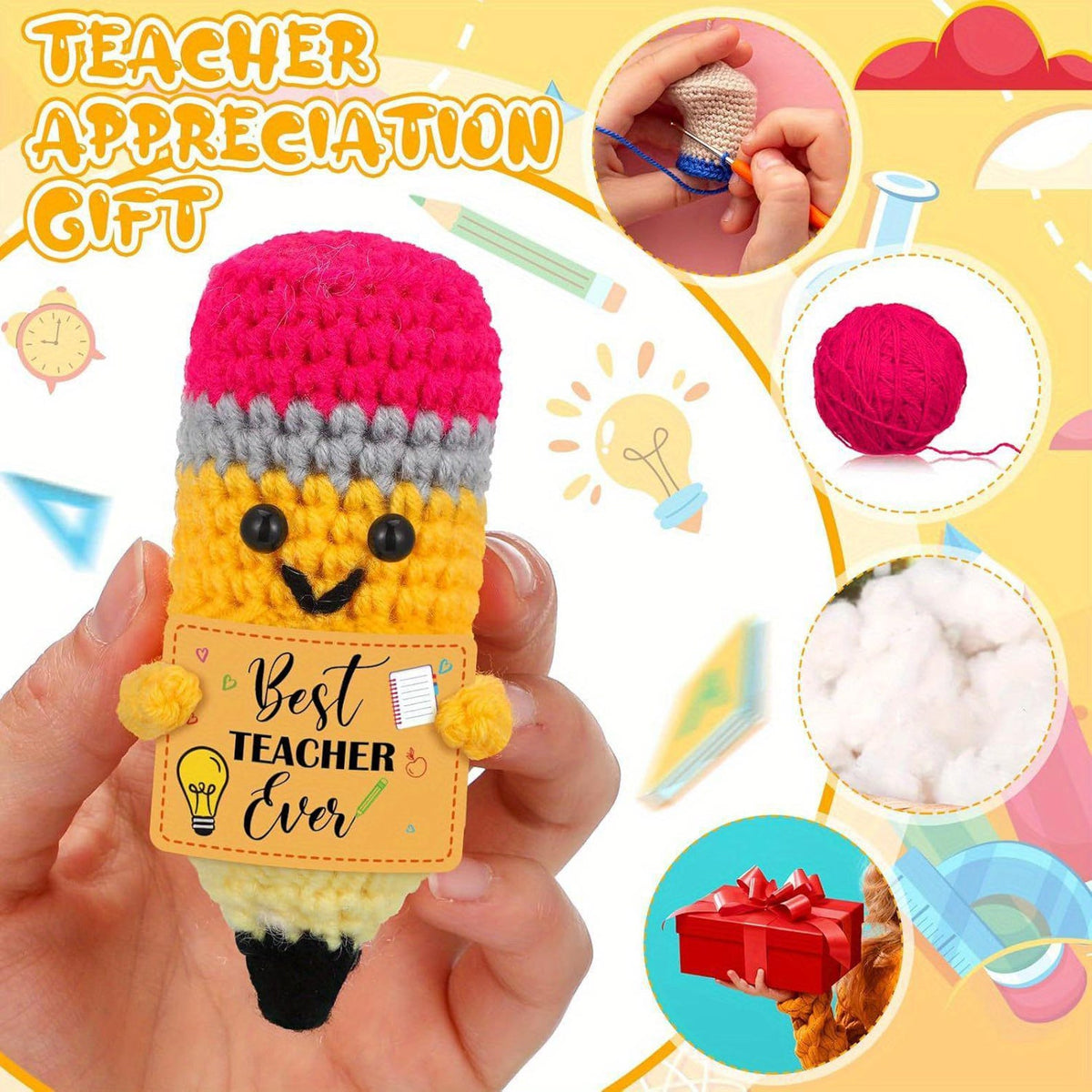 Teacher Gift Set, Crochet Pencil Set of 3, Teacher Appreciation Gift