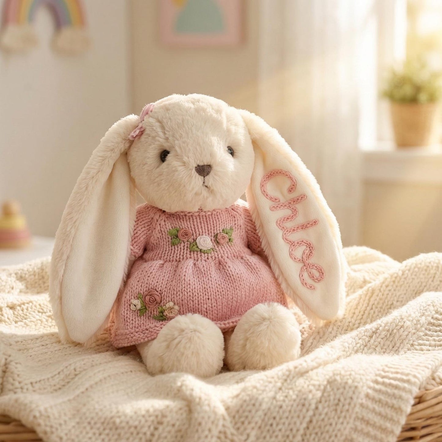 Personalized Embroidered Bunny Plush Baby Gift – Custom Stuffed Rabbit