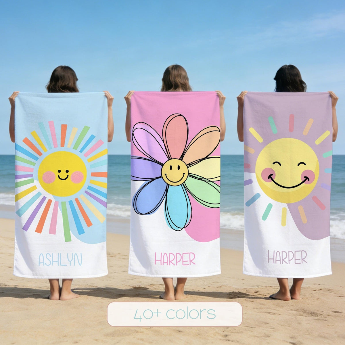 Personalized Brilliant Sun Beach Towel,Custom Name Pool Towel for Girls