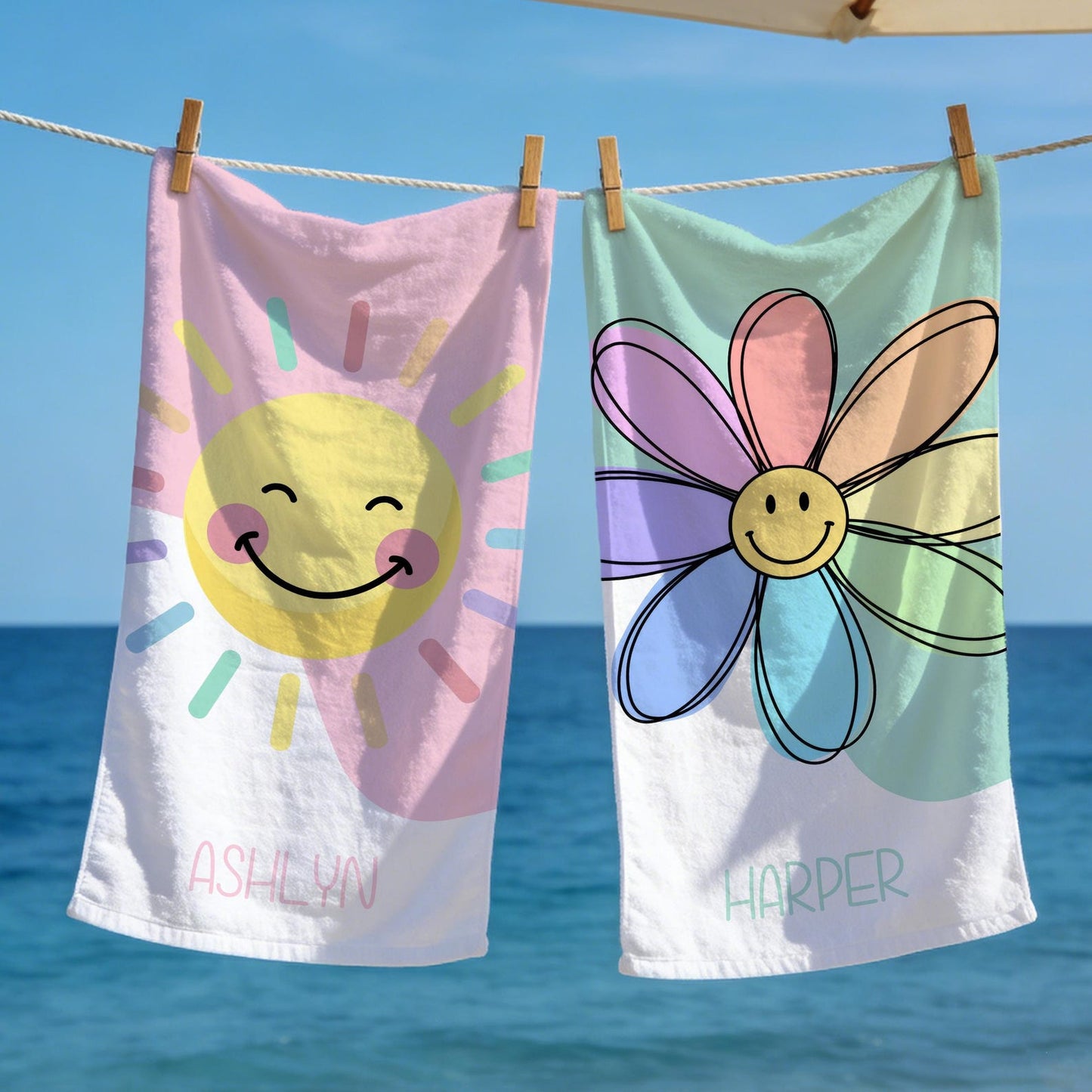 Personalized Brilliant Sun Beach Towel,Custom Name Pool Towel for Girls