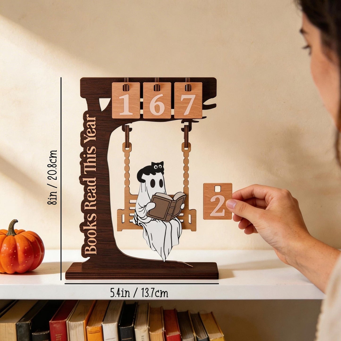 Wooden Ghost Reading Tracker Sign, Books Read This Year Decor