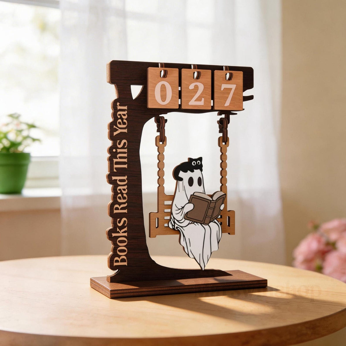 Wooden Ghost Reading Tracker Sign, Books Read This Year Decor