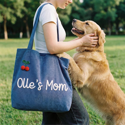Custom Chenille Name Tote Bag, Personalized Corduroy Work Purse with Zipper