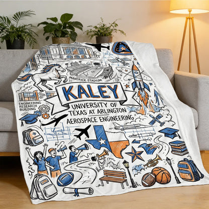 Custom University Campus Map Blanket, Personalized School Memory Name Throw