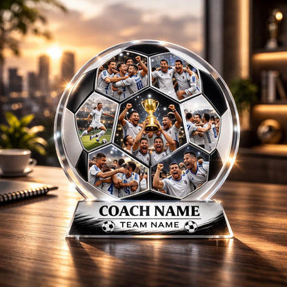 Custom Soccer Coach Gift Personalized Photo Collage Acrylic Plaque Team Appreciation Trophy