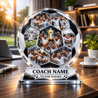 Custom Soccer Coach Gift Personalized Photo Collage Acrylic Plaque Team Appreciation Trophy
