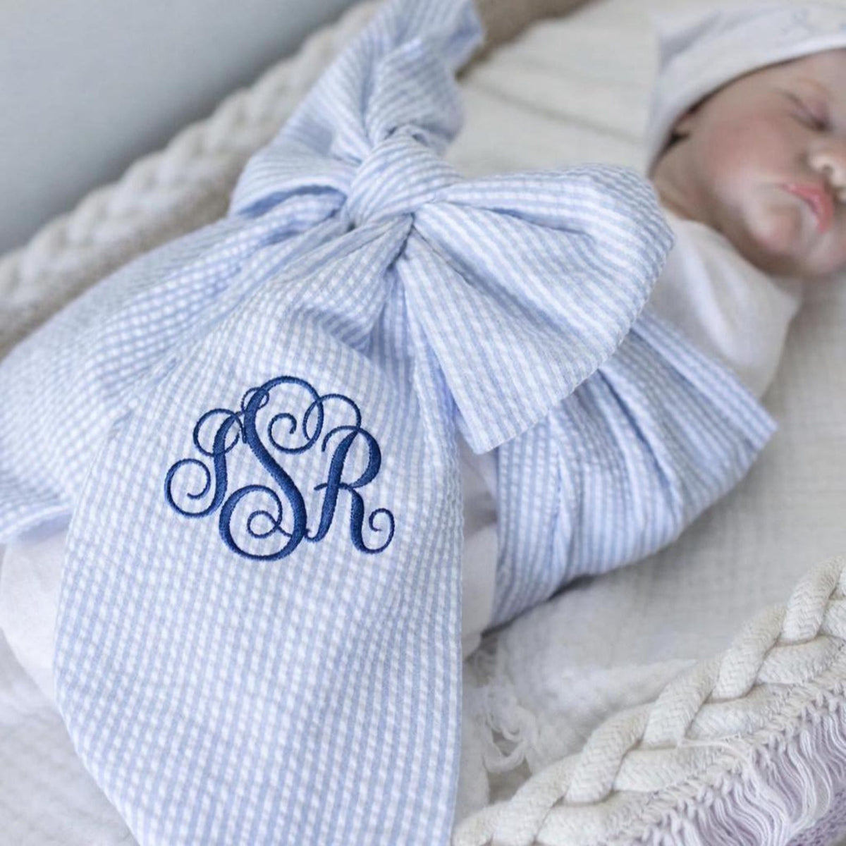 Personalized Embroidered Newborn Bow Sash, Bow Swaddle Girl