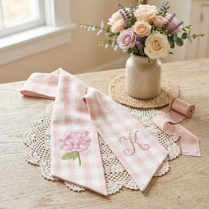 Hydrangea Wreath Sash Bow, Personalized Initials Home Decor