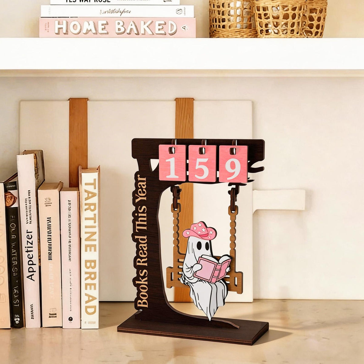 Wooden Ghost Reading Tracker Sign, Books Read This Year Decor